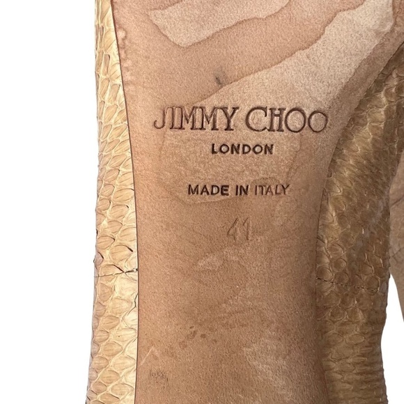 Jimmy Choo Tan Snakeskin Stiletto Boots Almond Toe Size 11 (41) Back Zip - Picture 5 of 11